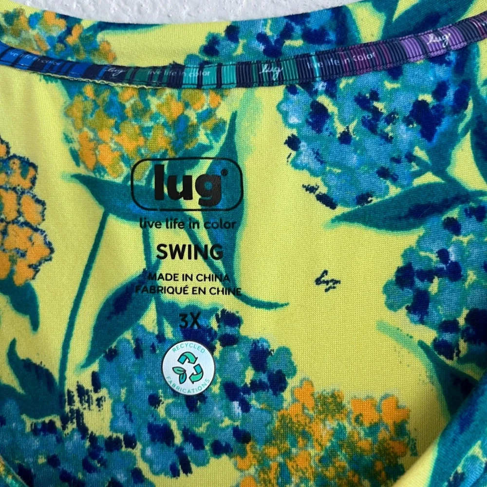 Lug Swing Dress Womens 3X Yellow Blue Floral Tiered Ruffle Hem Pockets Recycled - Picture 2 of 10